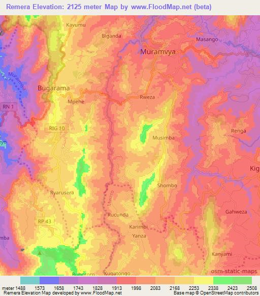 Remera,Burundi Elevation Map