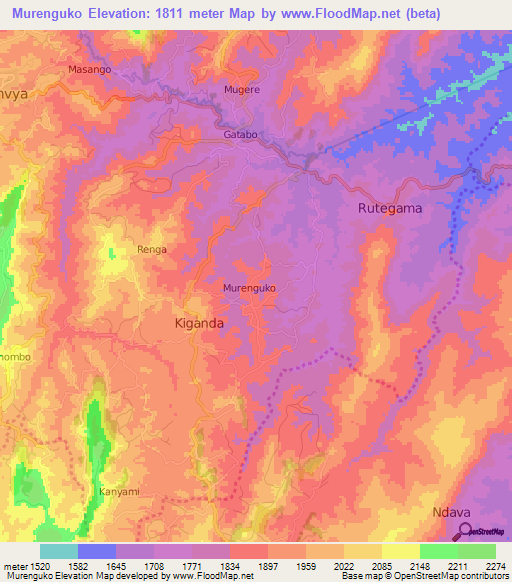 Murenguko,Burundi Elevation Map