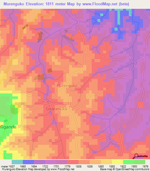 Murenguko,Burundi Elevation Map