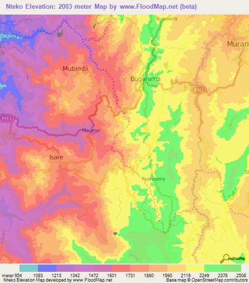 Nteko,Burundi Elevation Map