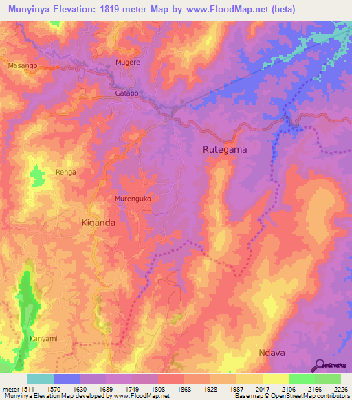 Munyinya,Burundi Elevation Map