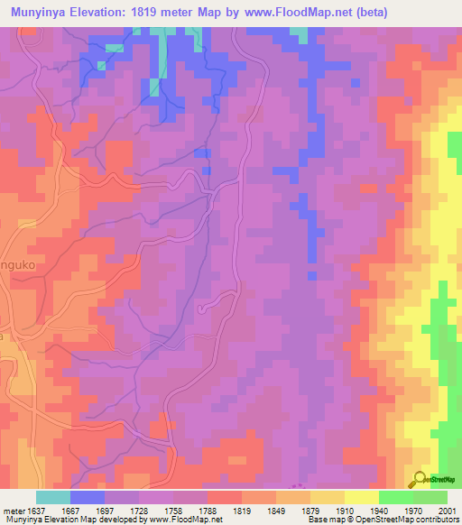 Munyinya,Burundi Elevation Map
