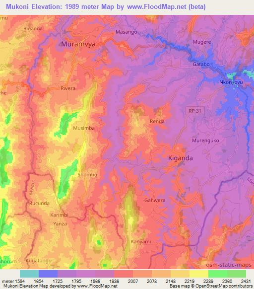 Mukoni,Burundi Elevation Map