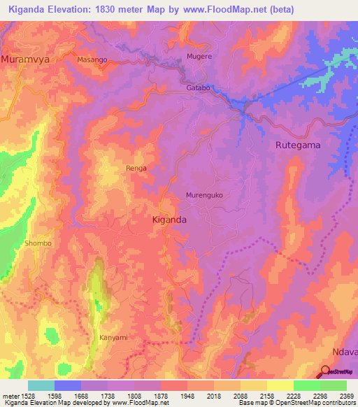 Kiganda,Burundi Elevation Map