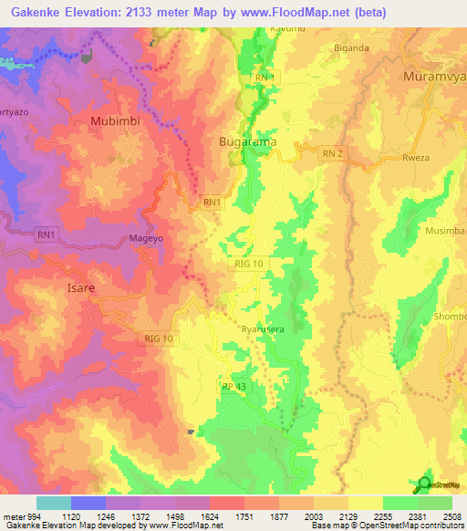 Gakenke,Burundi Elevation Map