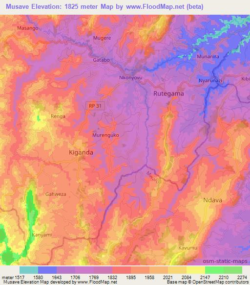 Musave,Burundi Elevation Map