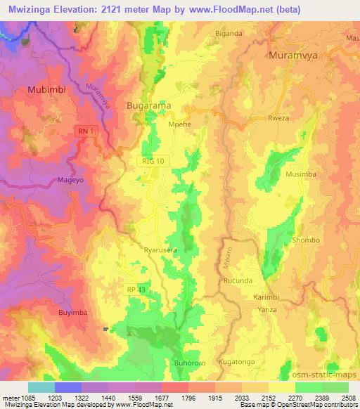 Mwizinga,Burundi Elevation Map