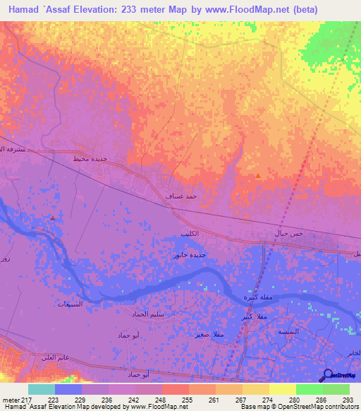 Hamad `Assaf,Syria Elevation Map