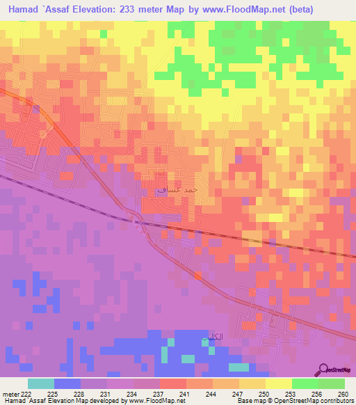 Hamad `Assaf,Syria Elevation Map