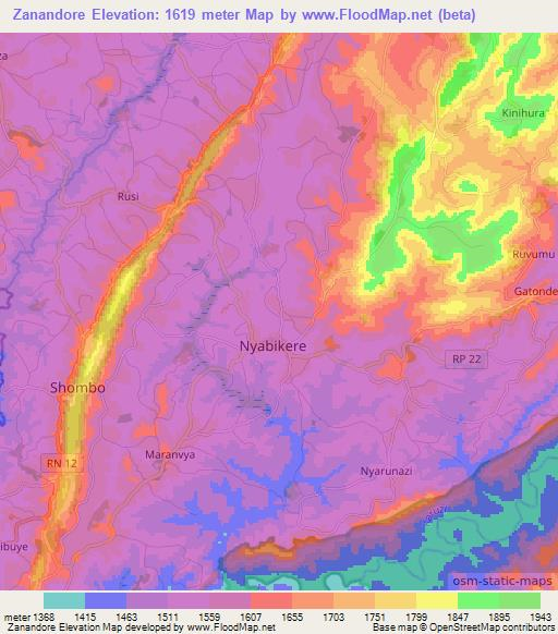 Zanandore,Burundi Elevation Map