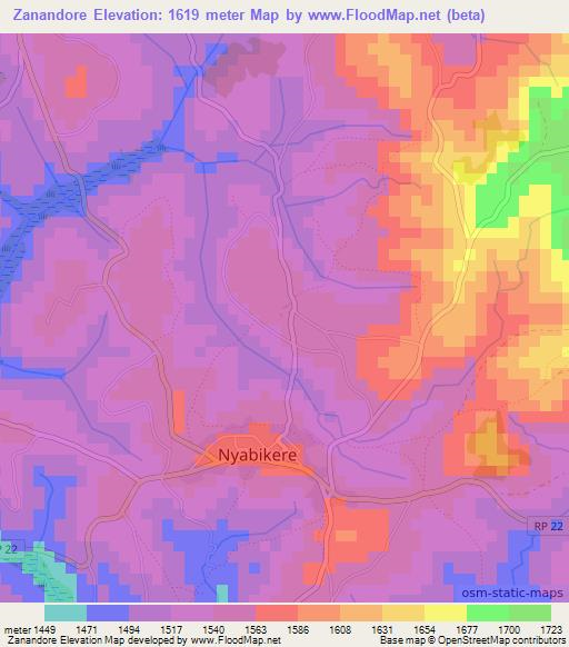 Zanandore,Burundi Elevation Map