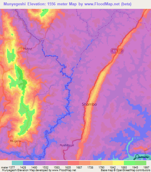 Munyegeshi,Burundi Elevation Map