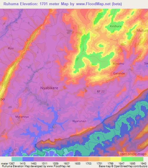 Ruhuma,Burundi Elevation Map
