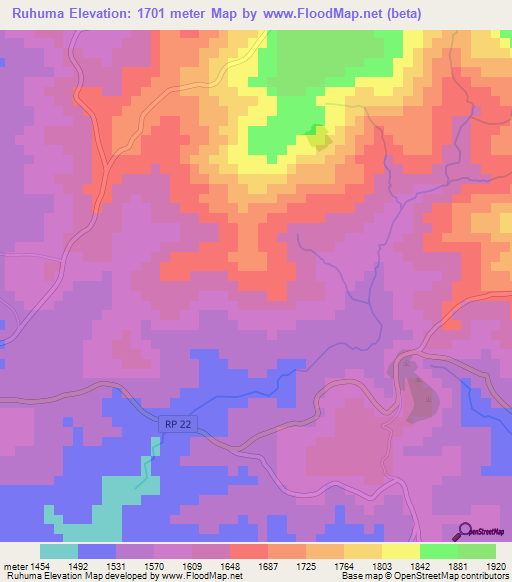 Ruhuma,Burundi Elevation Map