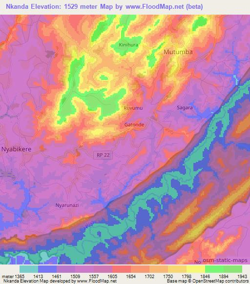 Nkanda,Burundi Elevation Map
