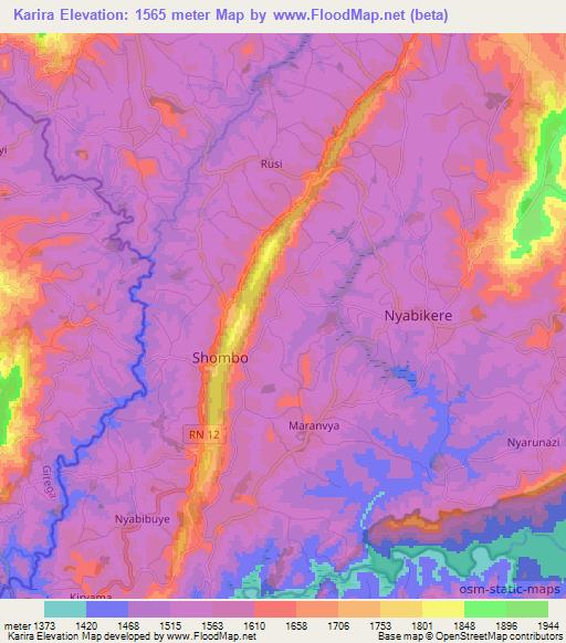 Karira,Burundi Elevation Map