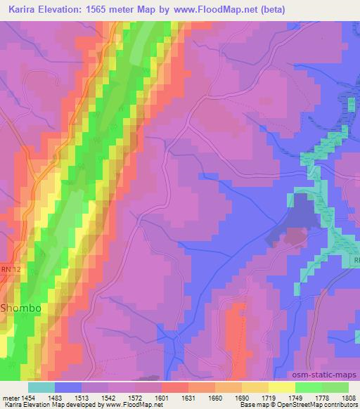 Karira,Burundi Elevation Map