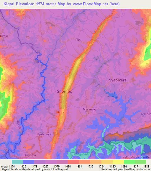 Kigari,Burundi Elevation Map