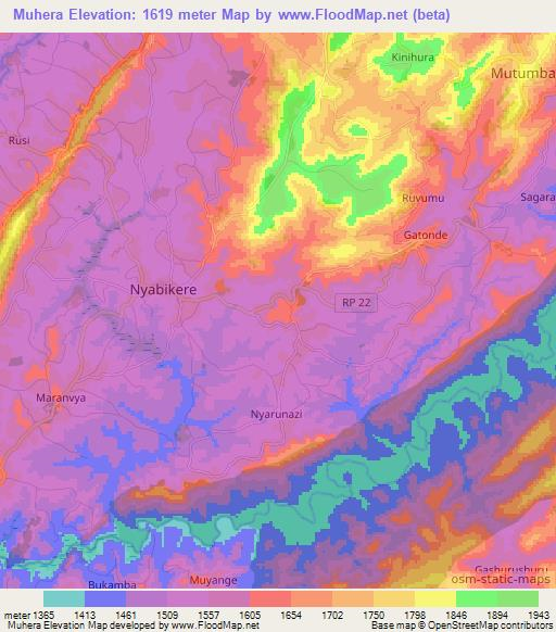 Muhera,Burundi Elevation Map
