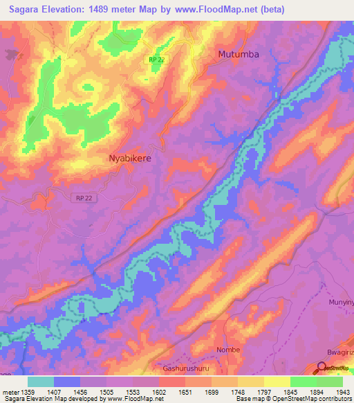 Sagara,Burundi Elevation Map