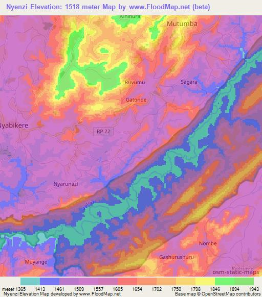 Nyenzi,Burundi Elevation Map