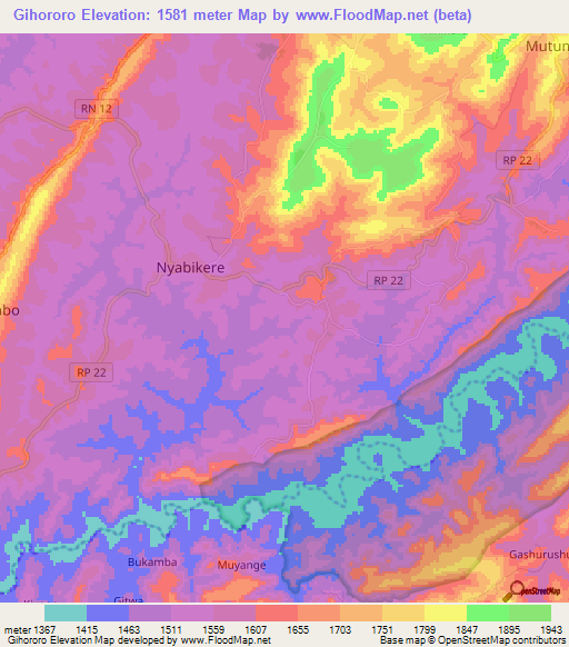 Gihororo,Burundi Elevation Map