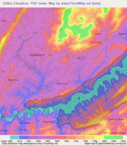 Gitibu,Burundi Elevation Map
