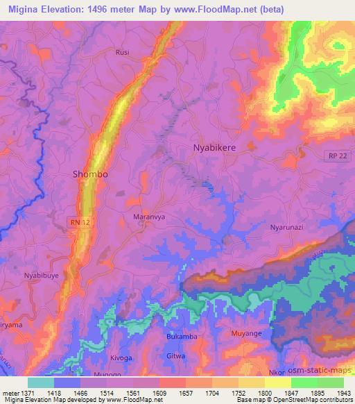 Migina,Burundi Elevation Map