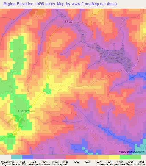 Migina,Burundi Elevation Map