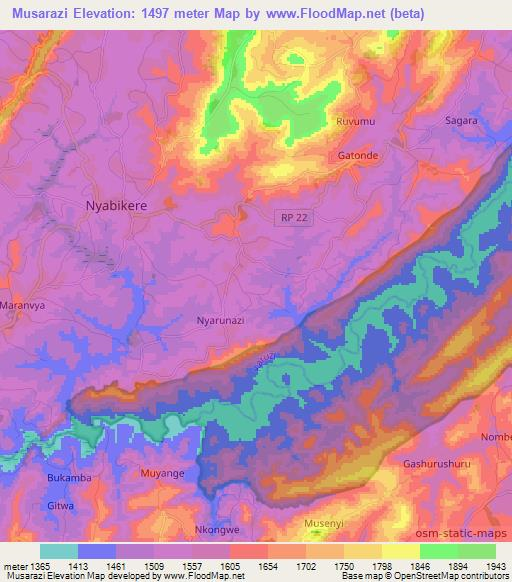 Musarazi,Burundi Elevation Map