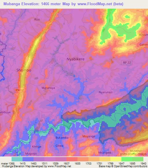 Mubanga,Burundi Elevation Map