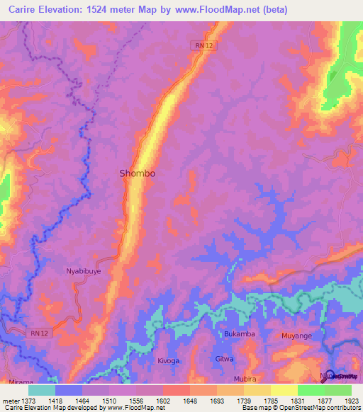 Carire,Burundi Elevation Map