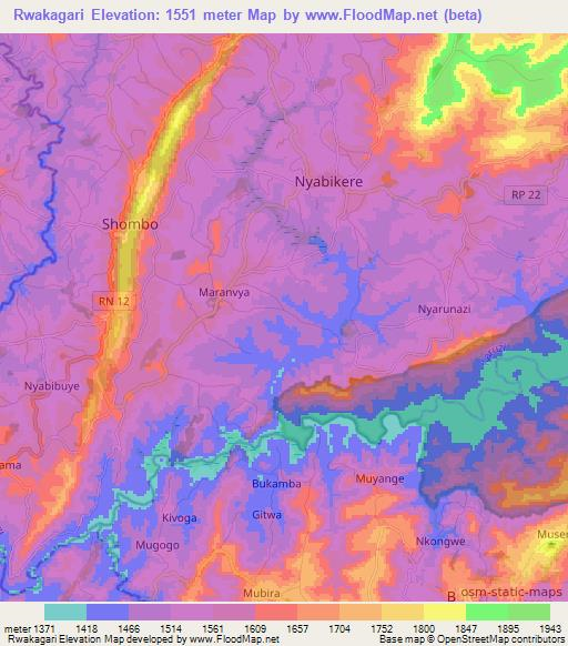 Rwakagari,Burundi Elevation Map