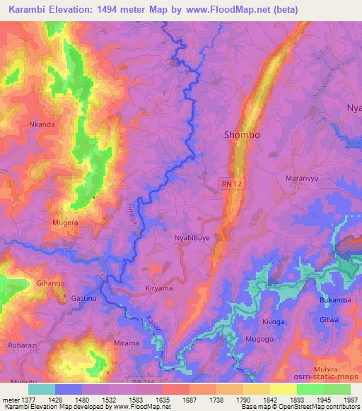 Karambi,Burundi Elevation Map
