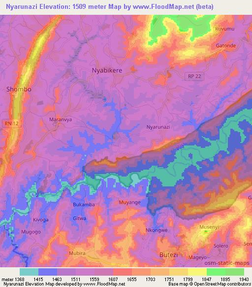 Nyarunazi,Burundi Elevation Map