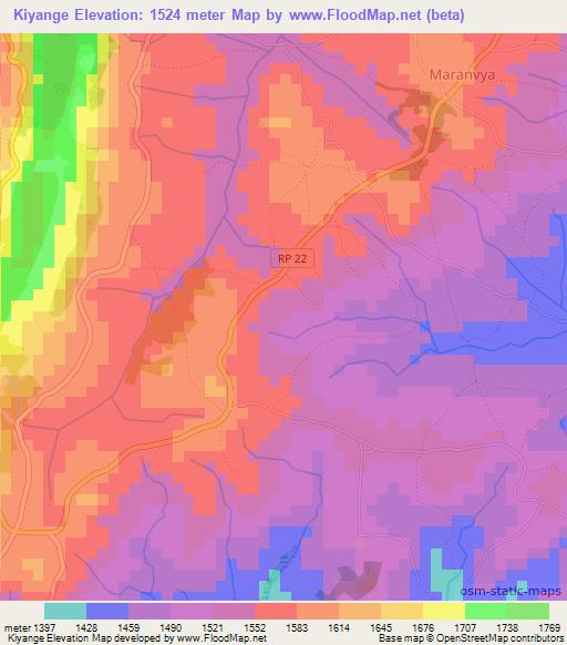 Kiyange,Burundi Elevation Map