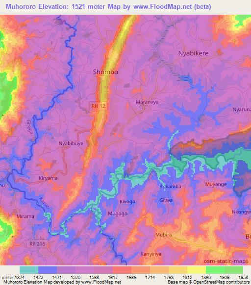 Muhororo,Burundi Elevation Map