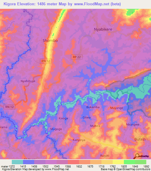 Kigora,Burundi Elevation Map