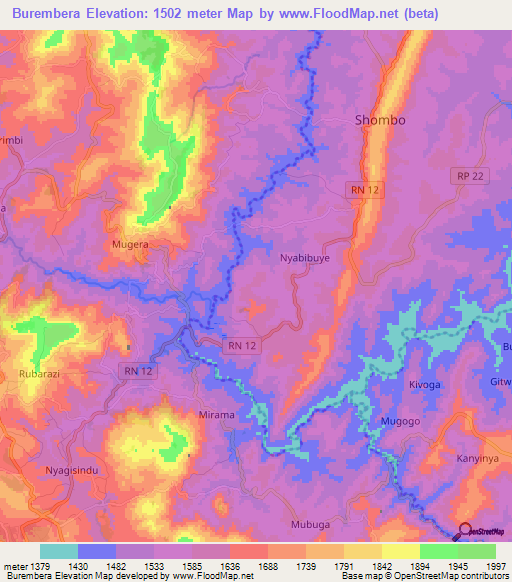 Burembera,Burundi Elevation Map