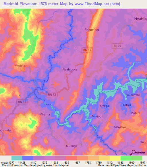 Marimbi,Burundi Elevation Map