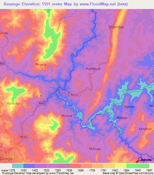 Rusange,Burundi Elevation Map