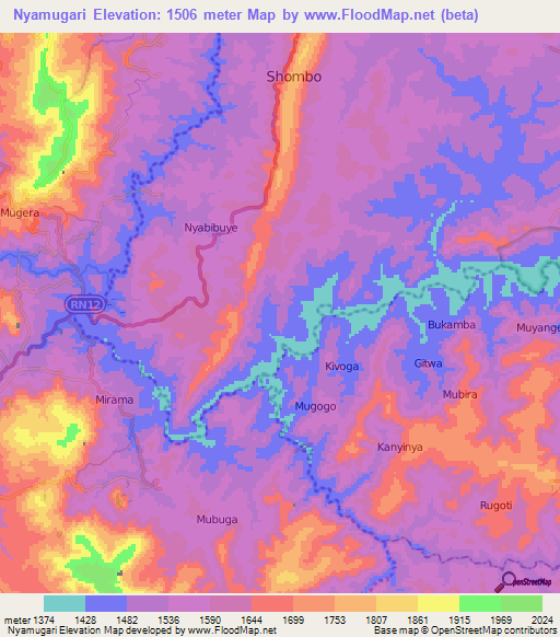 Nyamugari,Burundi Elevation Map