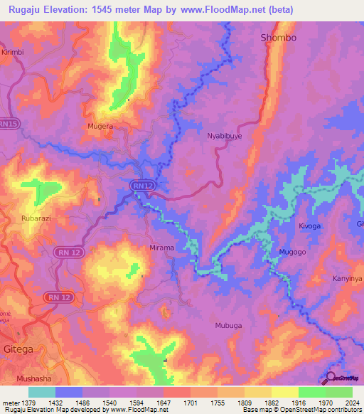 Rugaju,Burundi Elevation Map