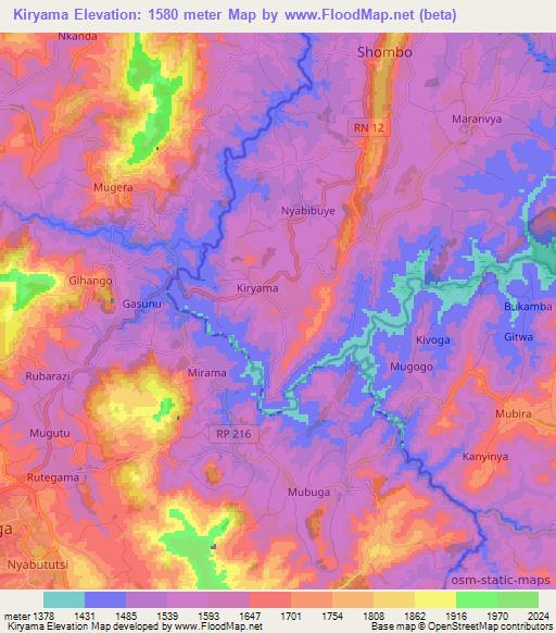 Kiryama,Burundi Elevation Map