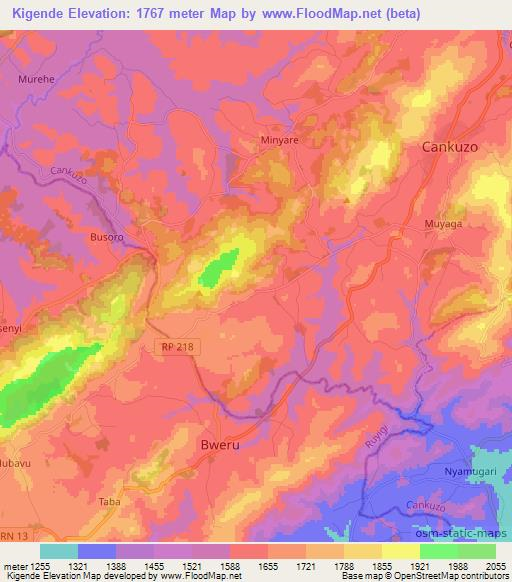 Kigende,Burundi Elevation Map