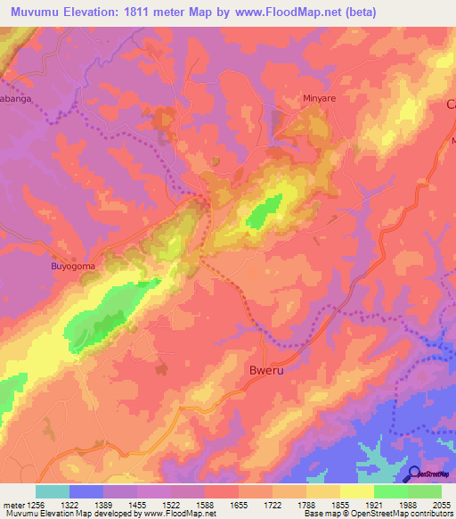 Muvumu,Burundi Elevation Map