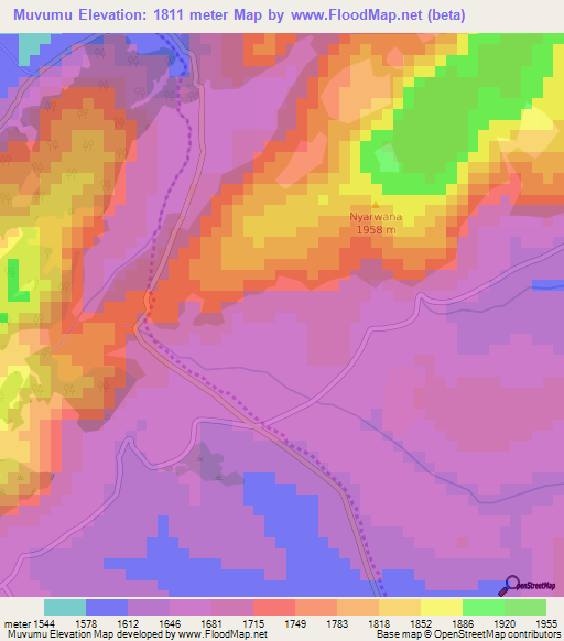 Muvumu,Burundi Elevation Map