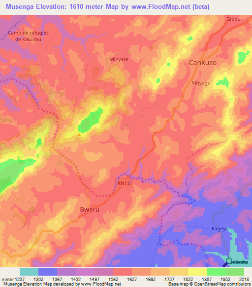 Musenga,Burundi Elevation Map