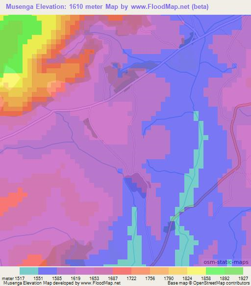 Musenga,Burundi Elevation Map