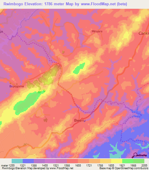 Rwimbogo,Burundi Elevation Map